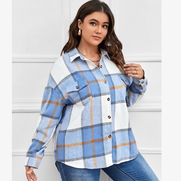 Plaid Print Pocket Front Drop Shoulder Shirt - Picture 3 of 5